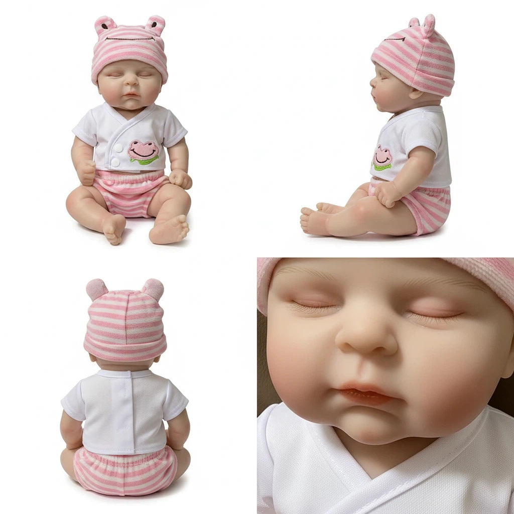 12 inch closed eye pink frog set simulation Full Silicone Reborn Doll for children's Christmas solid silicone
