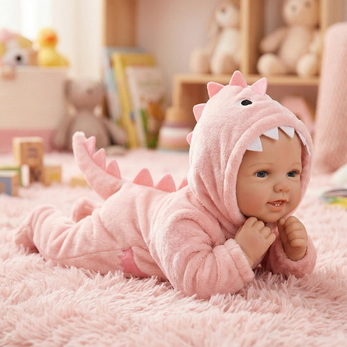 17 inch pink dinosaur jumpsuit reborn doll