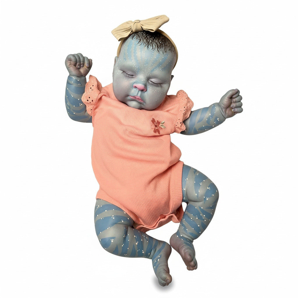 19 inch reborn doll, high-end and carefully hand-painted "Avatar style" baby with iconic skin tone and star pattern
