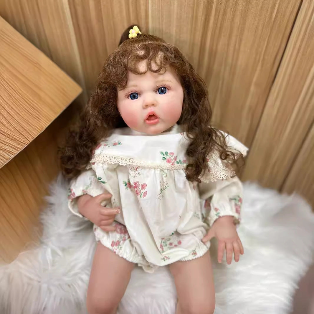 24 inch with Cloth body Soft Vinyl limbs Touch Soft Long Curly Newborn Baby Dolls Toys for Girls Reborn Dolls