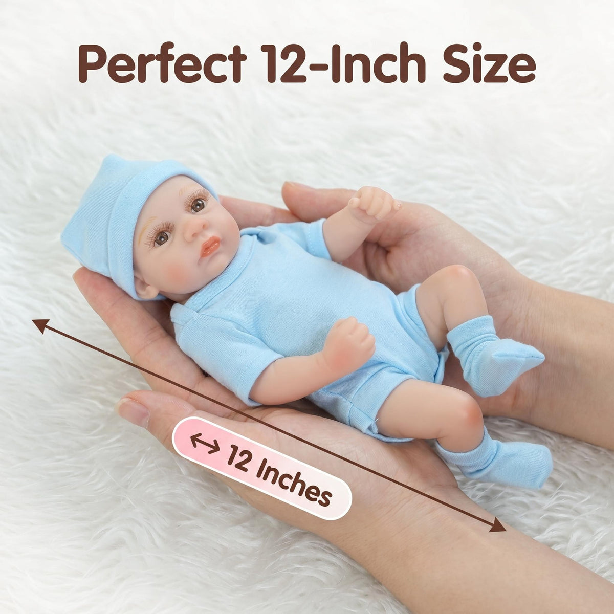 Classic Simple Newborn Look 12 Inch Full Vinyl Reborn Doll Complete Light Blue Clothing Set Hobby Collection Pocket Size Toy