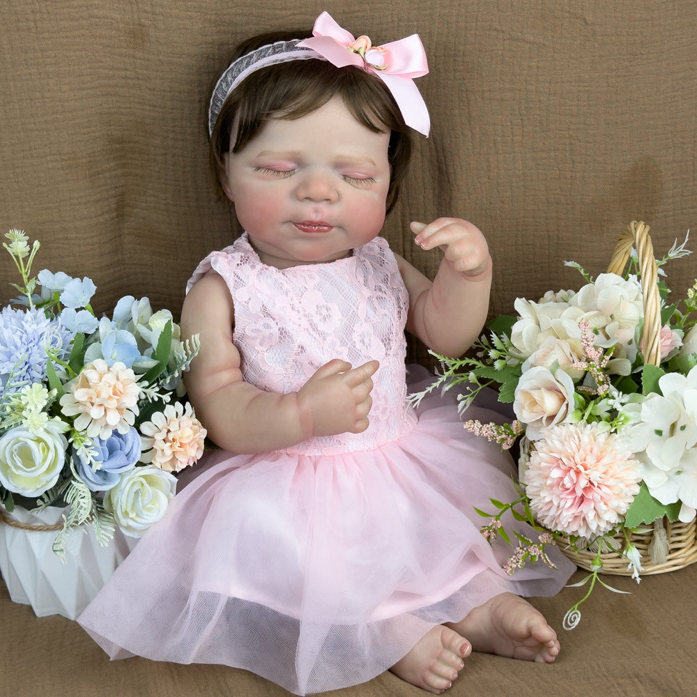 20 Inch Full Vinyl Sleeping Reborn Girl Doll, Realistic Closed-Eye Newborn, Calming Collectible Companion for Adults