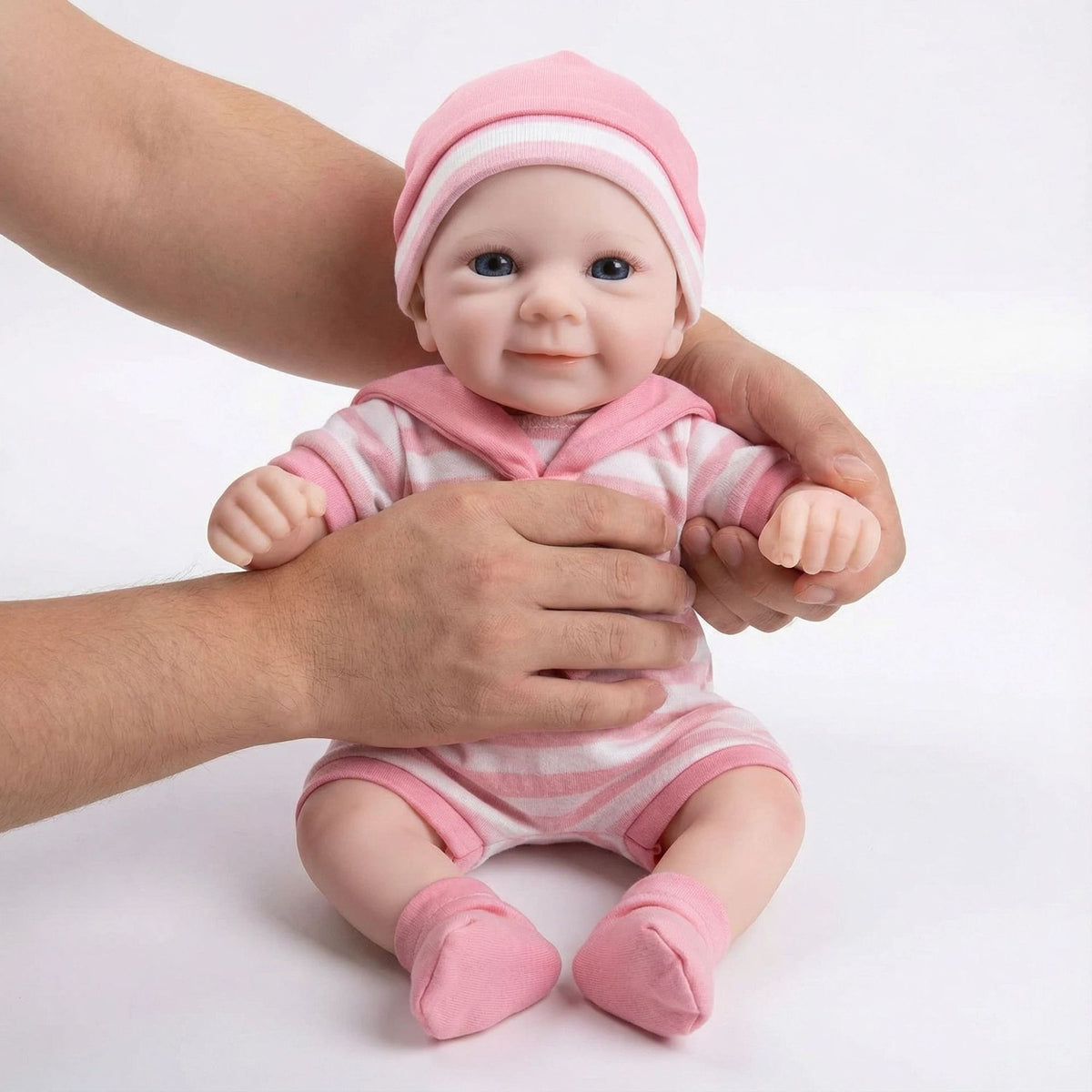 12 inch pink striped jumpsuit solid silicone reincarnation doll for children's Christmas gift