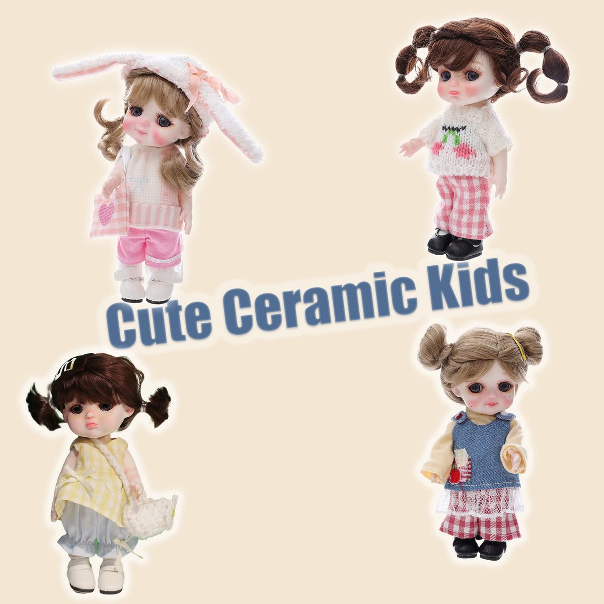6 inch Mini with Full ceramic Body, Handmade Clothes Tabletop Ornament For Doll Collectors