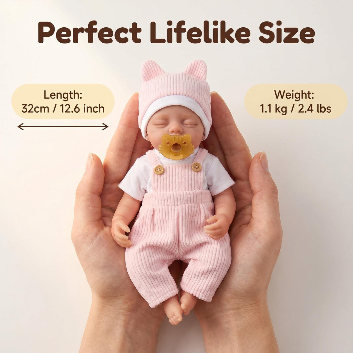 Portable Small Infant 12 Inch with Full Soild Silicone Reborn Doll Washable Doll For Role Play & Display Decor