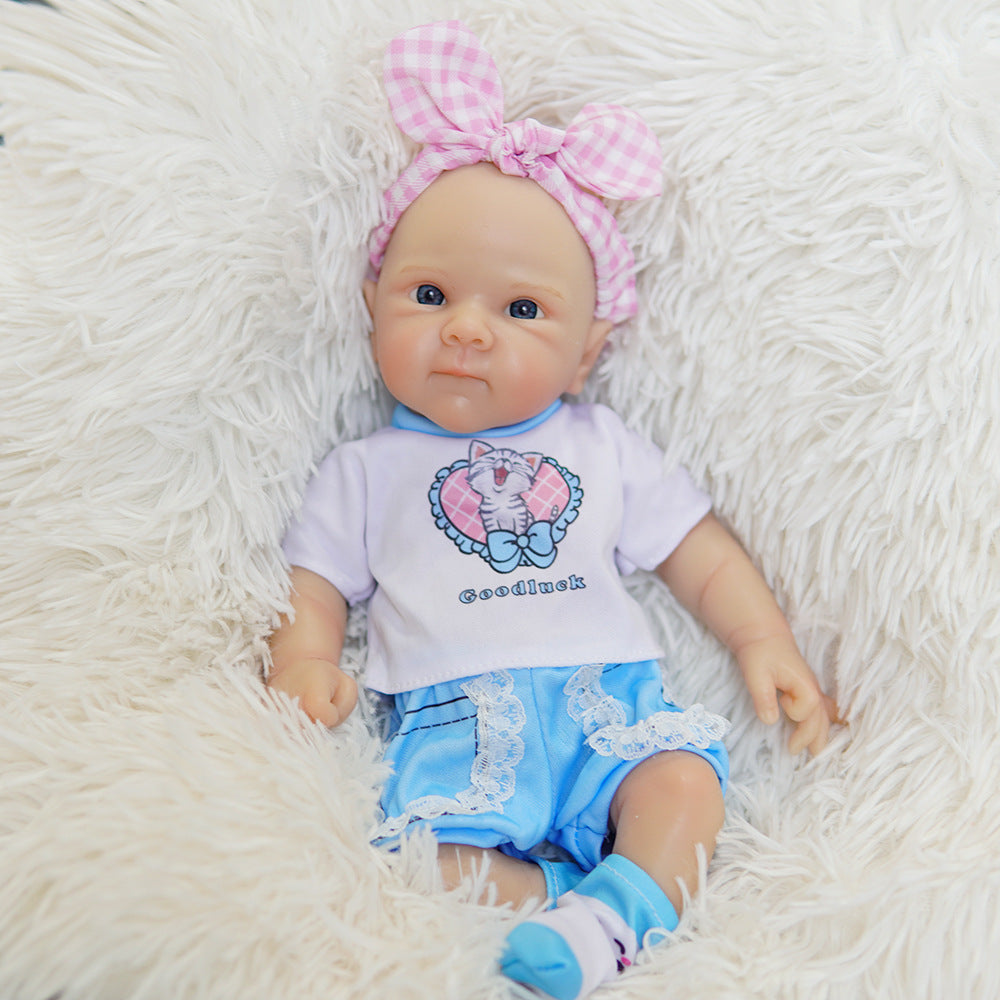 13 Inch Full Soild Silicone Reborn Doll Handcrafted Vein Texture Infant Doll for Display & Collection