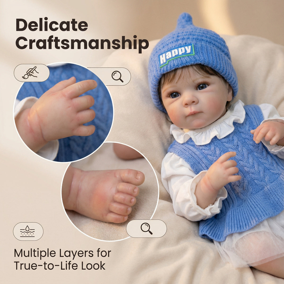 18 Inch Lifelike Reborn Baby Dolls, Full Body Vinyl Lifelike Real Looking Veins, Newborn Baby Dolls
