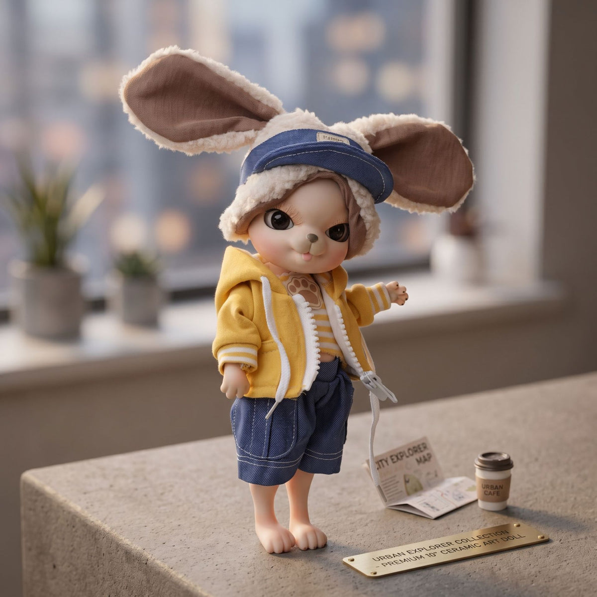 10 inch Cute Animal with Full Ceramic Ball Joint Body with Fluffy Ear Hat Reborn baby doll.Outfit Collectible Decor Gift