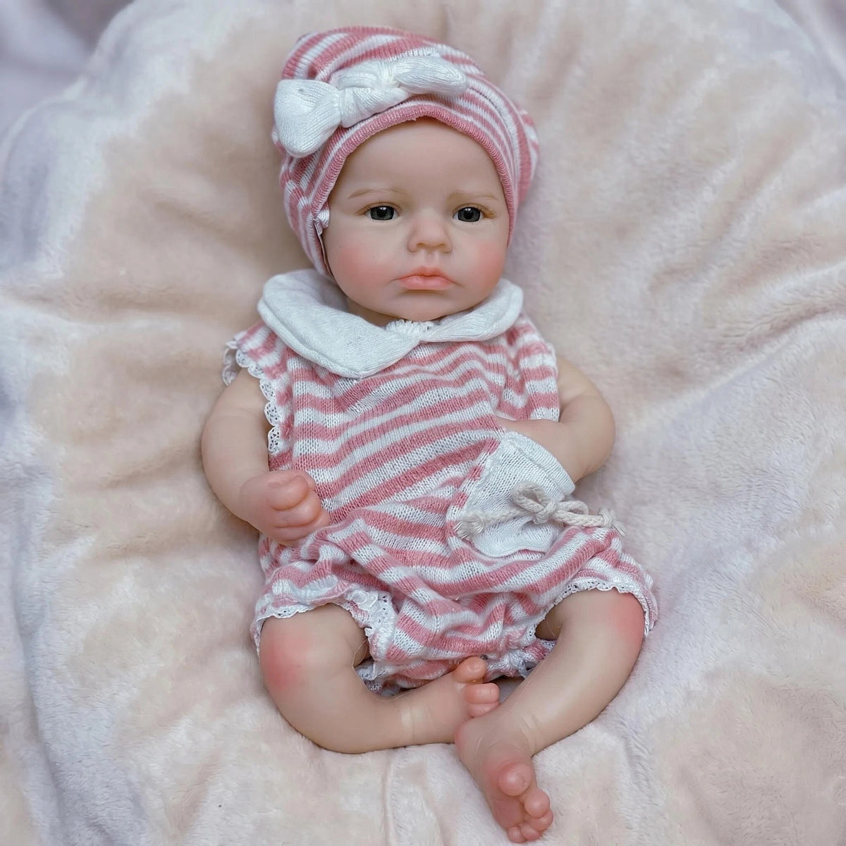 Adorable Realistic Open Eyed 12 inch with Full Soild Silicone Reborn Doll Washable For Nursery Decor & Pretend Play