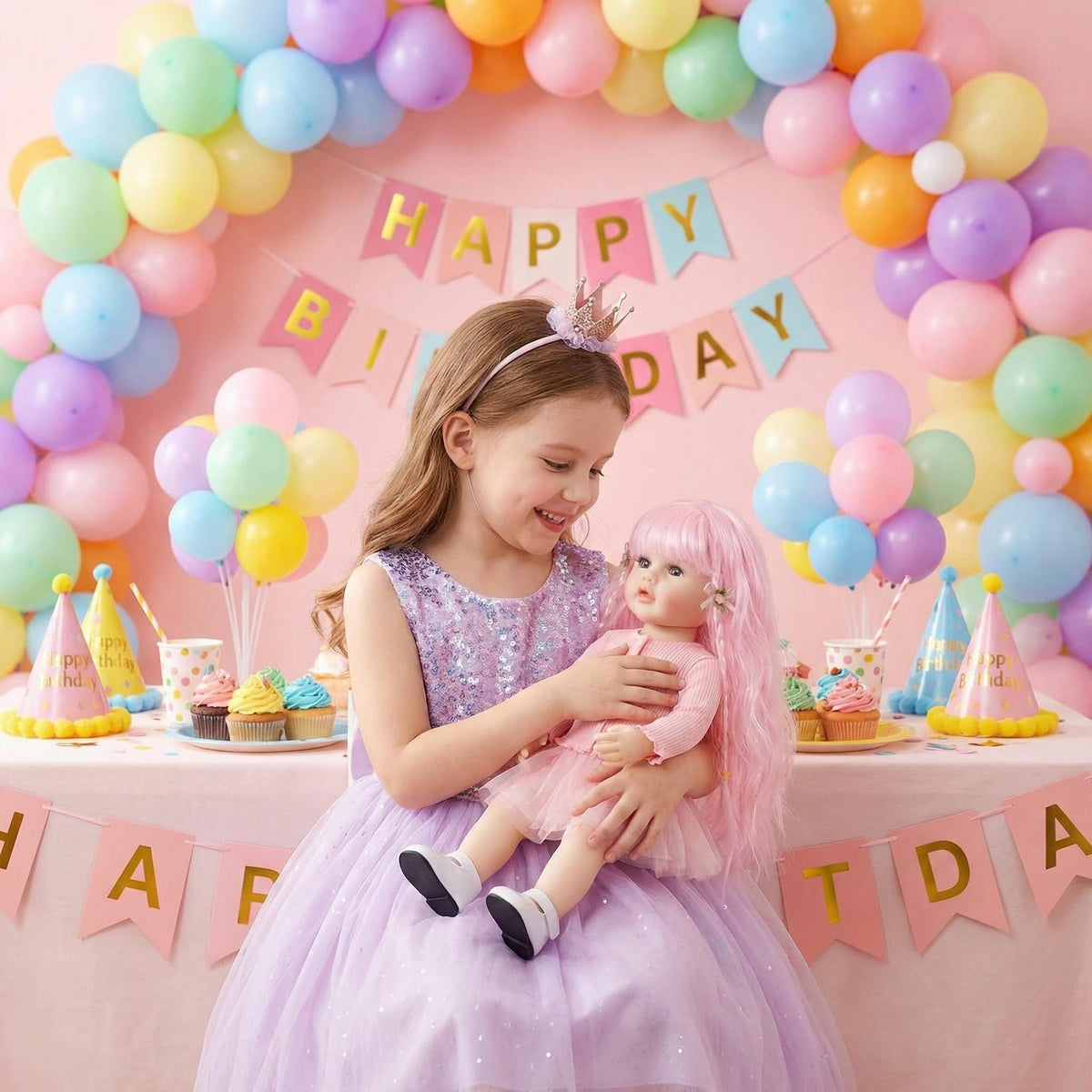 55CM Full Body Vinyl Betty Reborn Toddler Standable Lifelike Doll with Pink Hair with 3D Painted Veins Realistic Baby Dolls