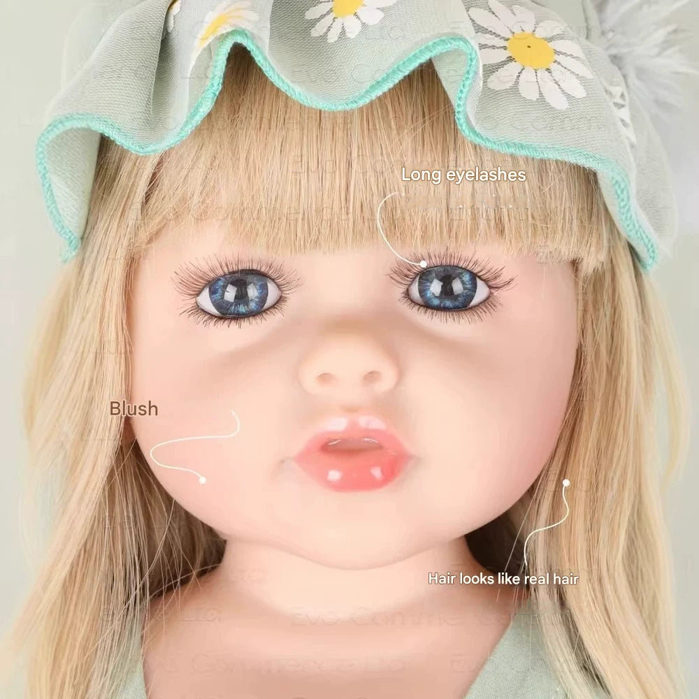 Realistic Reborn Baby Girl Doll 22 Inch 55cm Full Body Soft Vinyl Bathable Newborn Toddler with Long Blonde Hair and Summer Outfit - Reborn Doll Australia