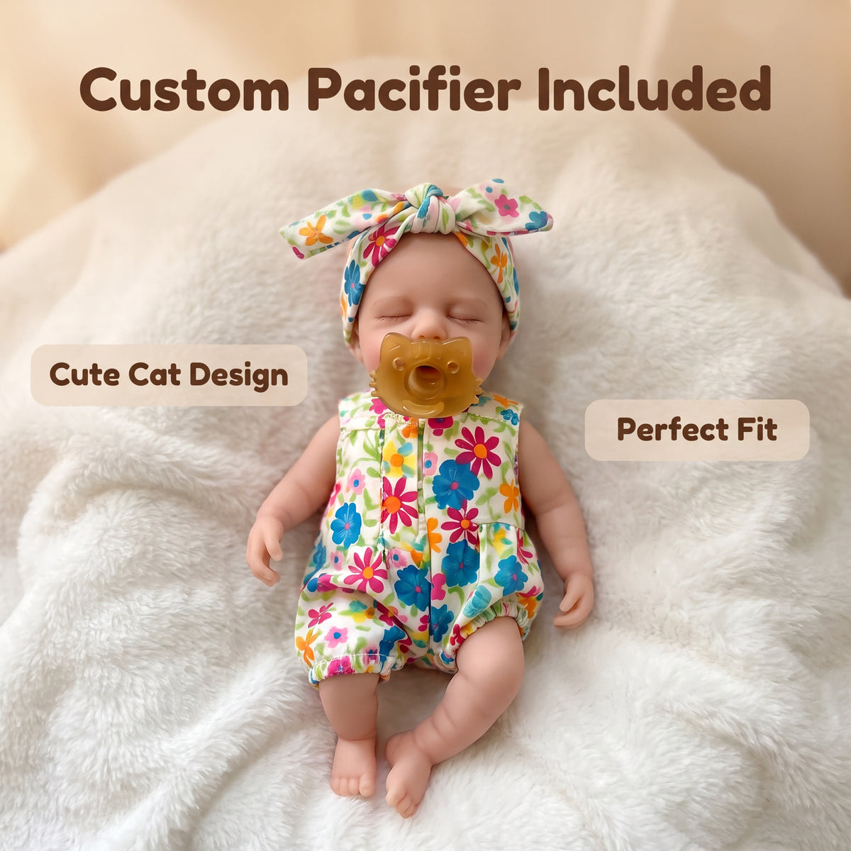 8 Inch with Full Silicone Sleeping Reborn Baby Doll, Floral Jumpsuit With Pacifier, Mini Companion Gift For Birthday & Holiday