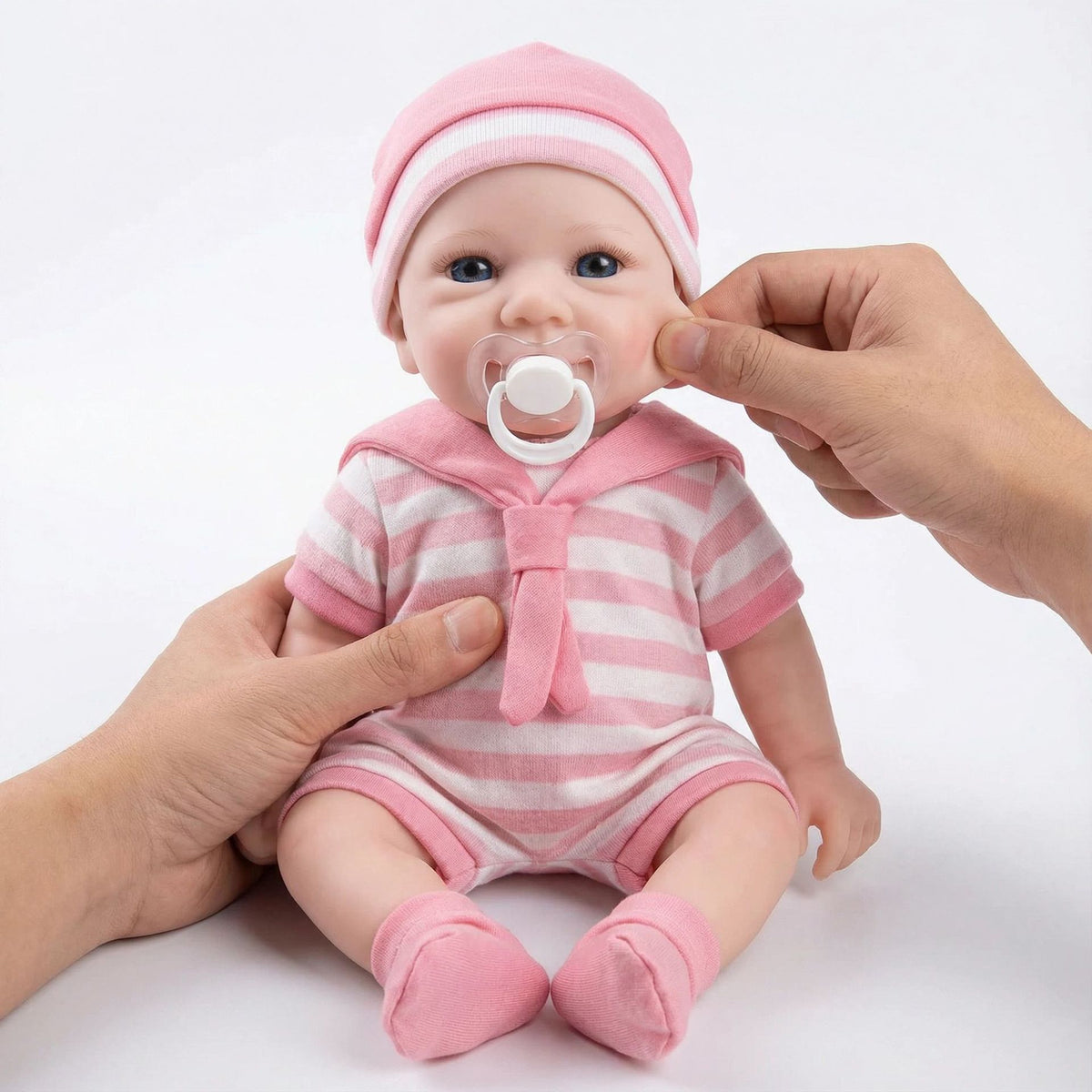 12 inch pink striped jumpsuit solid silicone reincarnation doll for children's Christmas gift