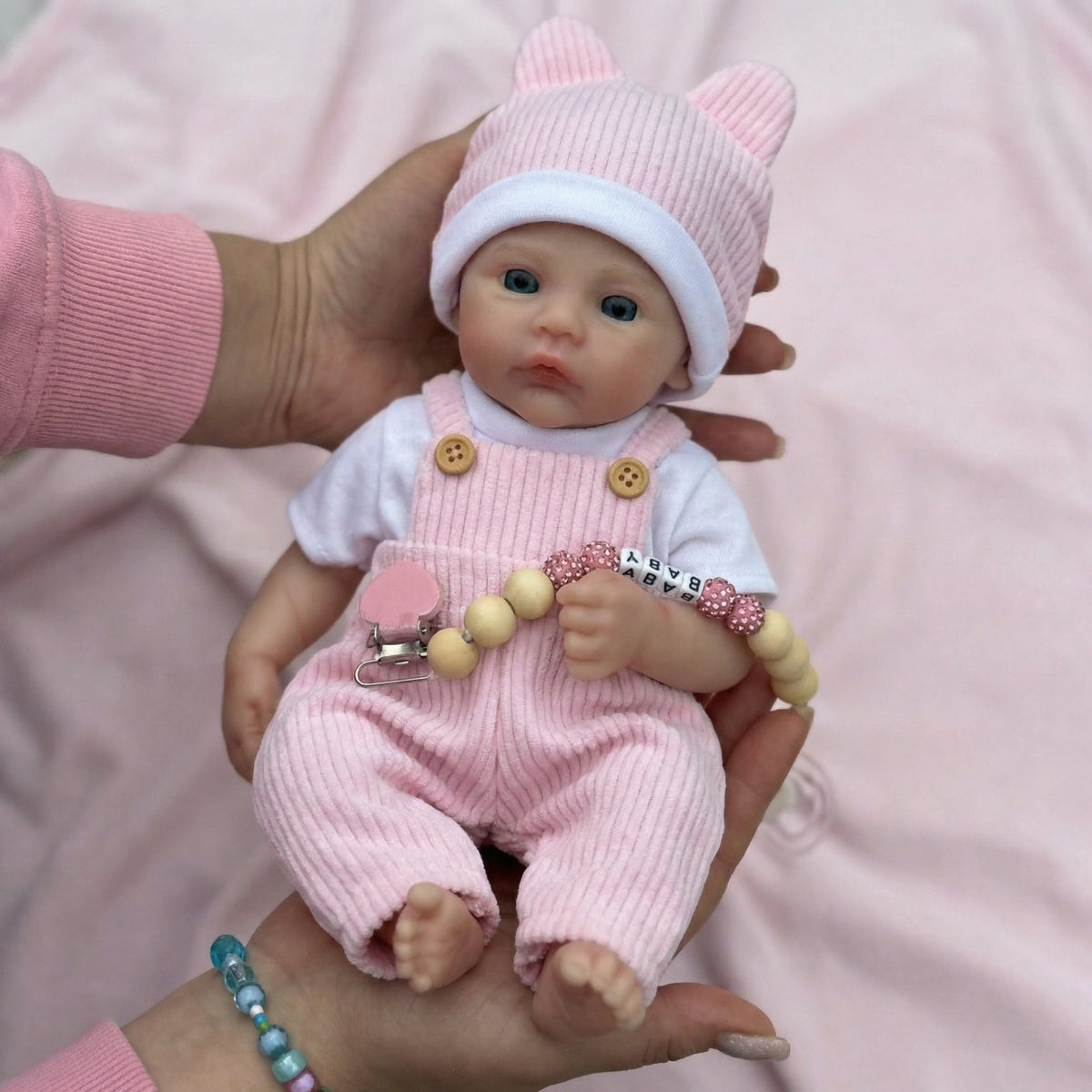 12 inch pink striped overalls Meadow pure silicone reborn doll