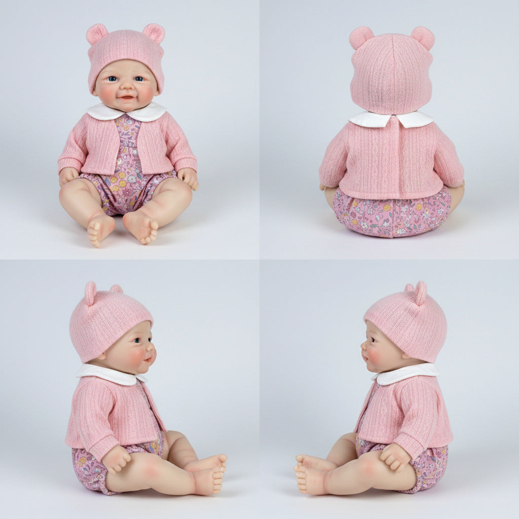 12 inch solid silicone reborn doll pink cardigan jacket simulation toy doll