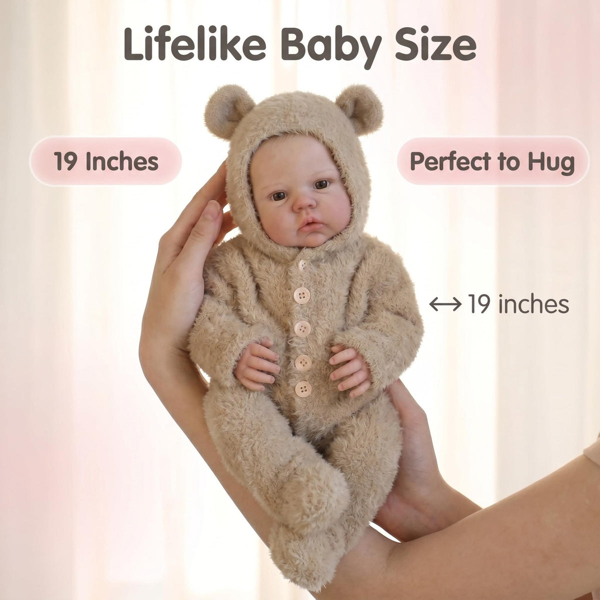 19 inch with Cloth Body Bear Ear Hooded Onesie, Companion Toy, Unique Gift Option For Birthday Parties & Seasonal Western Holidays