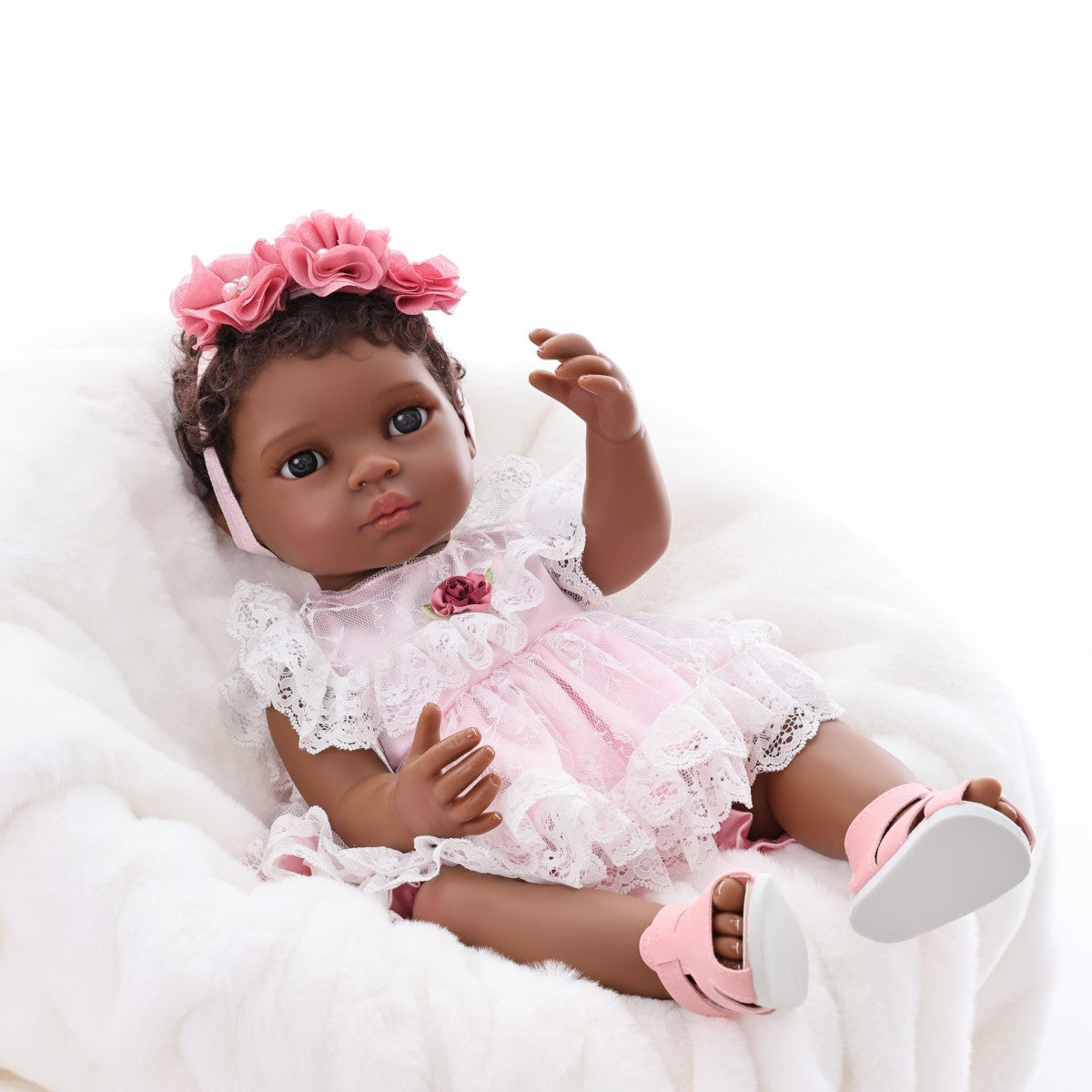 50CM Black Simulated Baby Doll Reborn Doll Black Skin Full Plastic Hair Transplant Girl African Doll