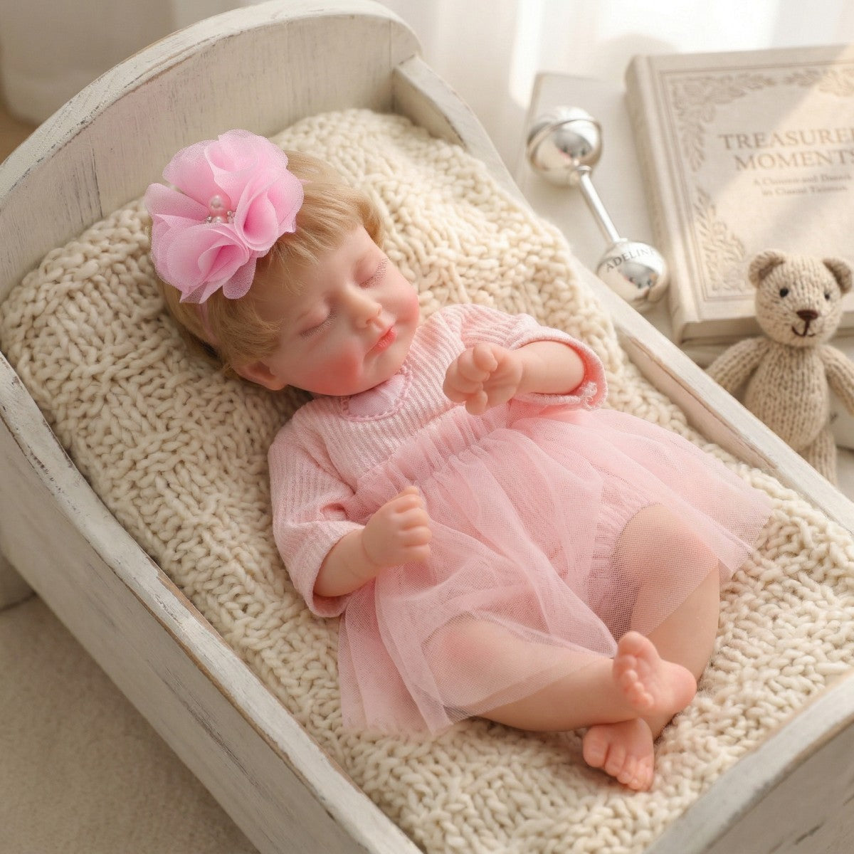 12 inch solid silicone simulation baby 30cm reincarnation doll, real kneading, hand feel, closed eyes, stretchable