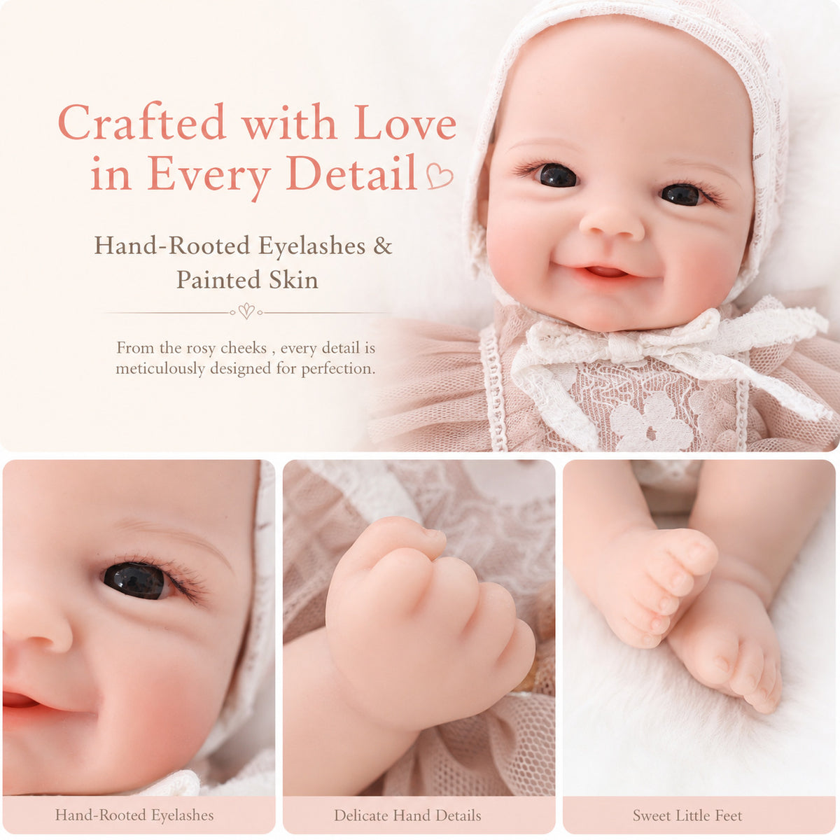 12 Inch Realistic Reborn Newborn Doll with Full Soild Silicone Body Detailed 3D Skin Collectible Doll Toy for Girls & Doll Lovers