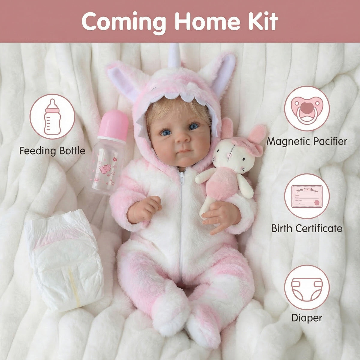 18 inch pink plush unicorn Bettie simulation doll reborn doll
