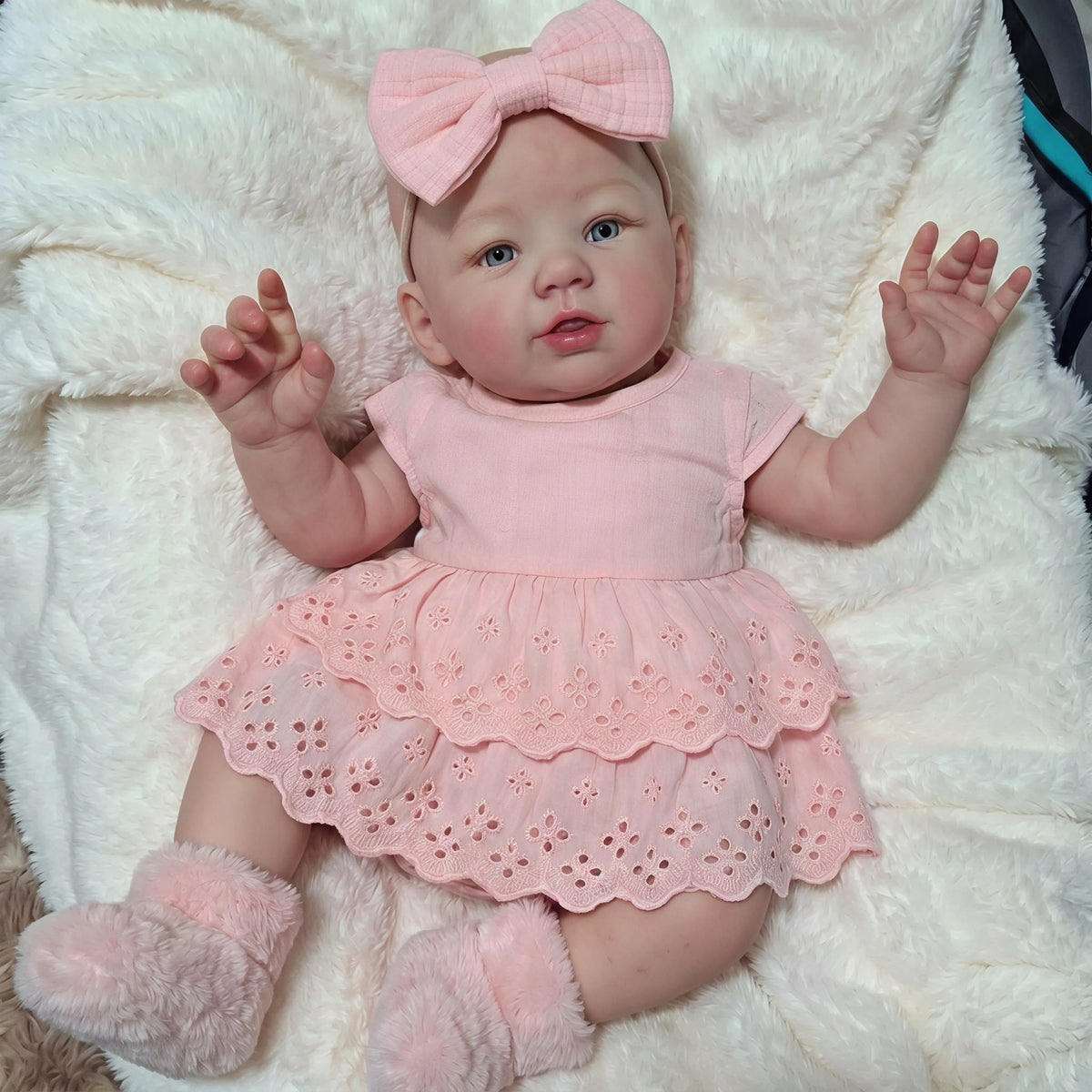 Realistic 19 inch with Full Vinyl Reborn Doll With Open Eyes, Pink Princess Outfit, Holiday Gift For Kids & Collectors