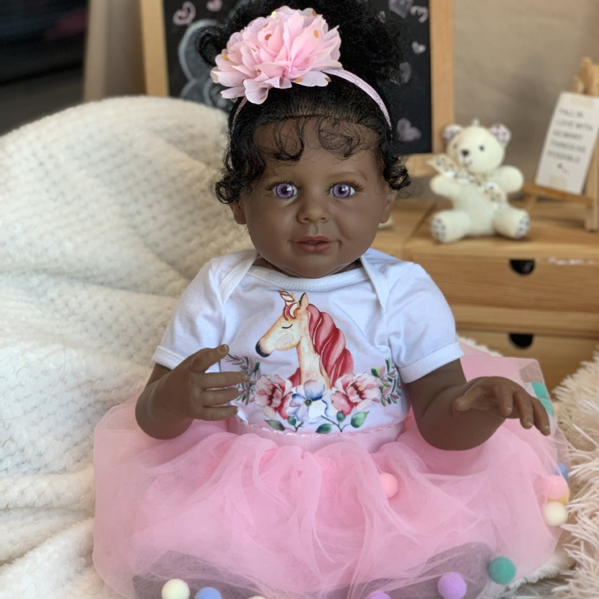 24 inch with Cloth Body simulated African children gift toy rebirth doll baby companion toy