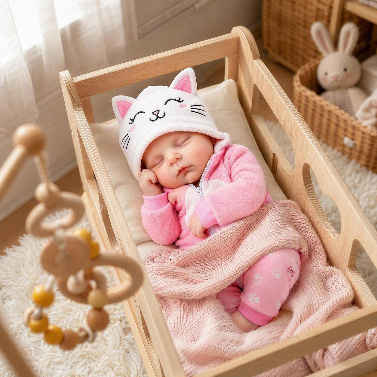 16 inch solid soft platinum silicone kitten hat doll with open mouth as a gift for children