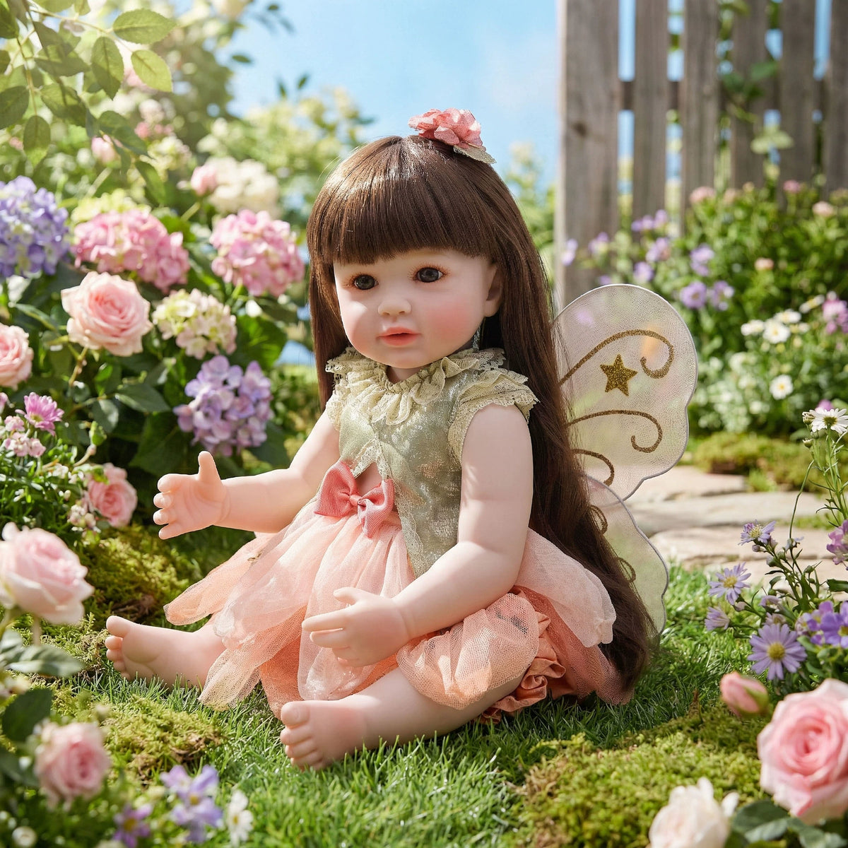 22 inch/55cm Reborn Baby Flower Baby Dolls Full Body Vinyl Toy Realistic Newborn Baby Soft Vinyl Reborn Baby Doll - Reborn Doll Australia