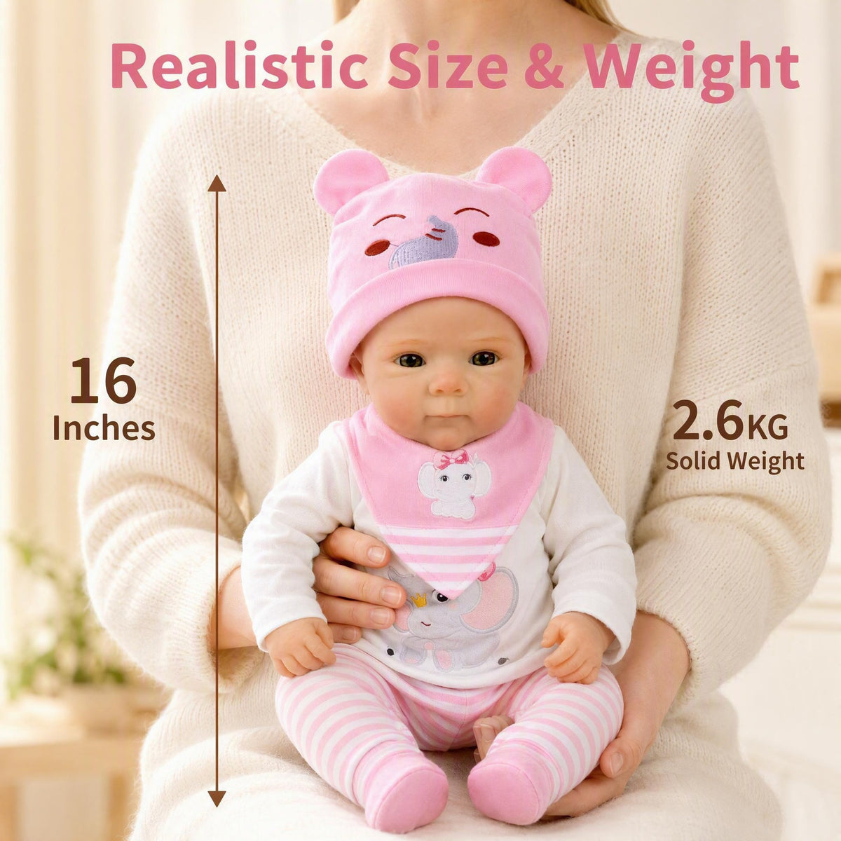 16 inch solid soft platinum silicone openable mouth pink striped pants doll as a holiday gift for children