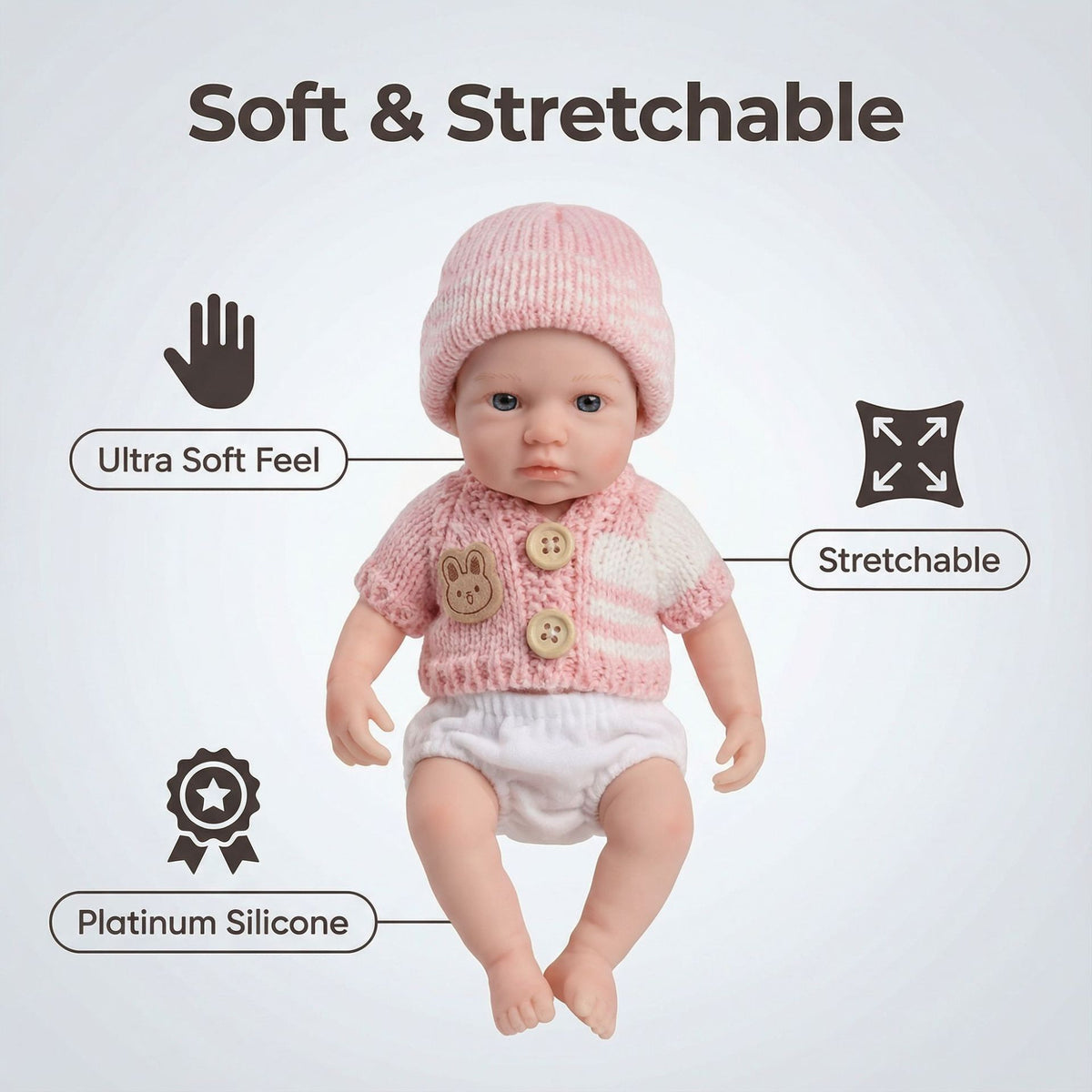 8 Inch Short Sleeve Powder Sweater Full Silicone Reborn Doll