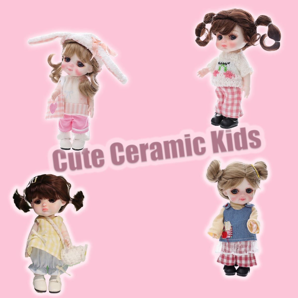 6 inch Mini with Full ceramic Body, Handmade Clothes Tabletop Ornament For Doll Collectors