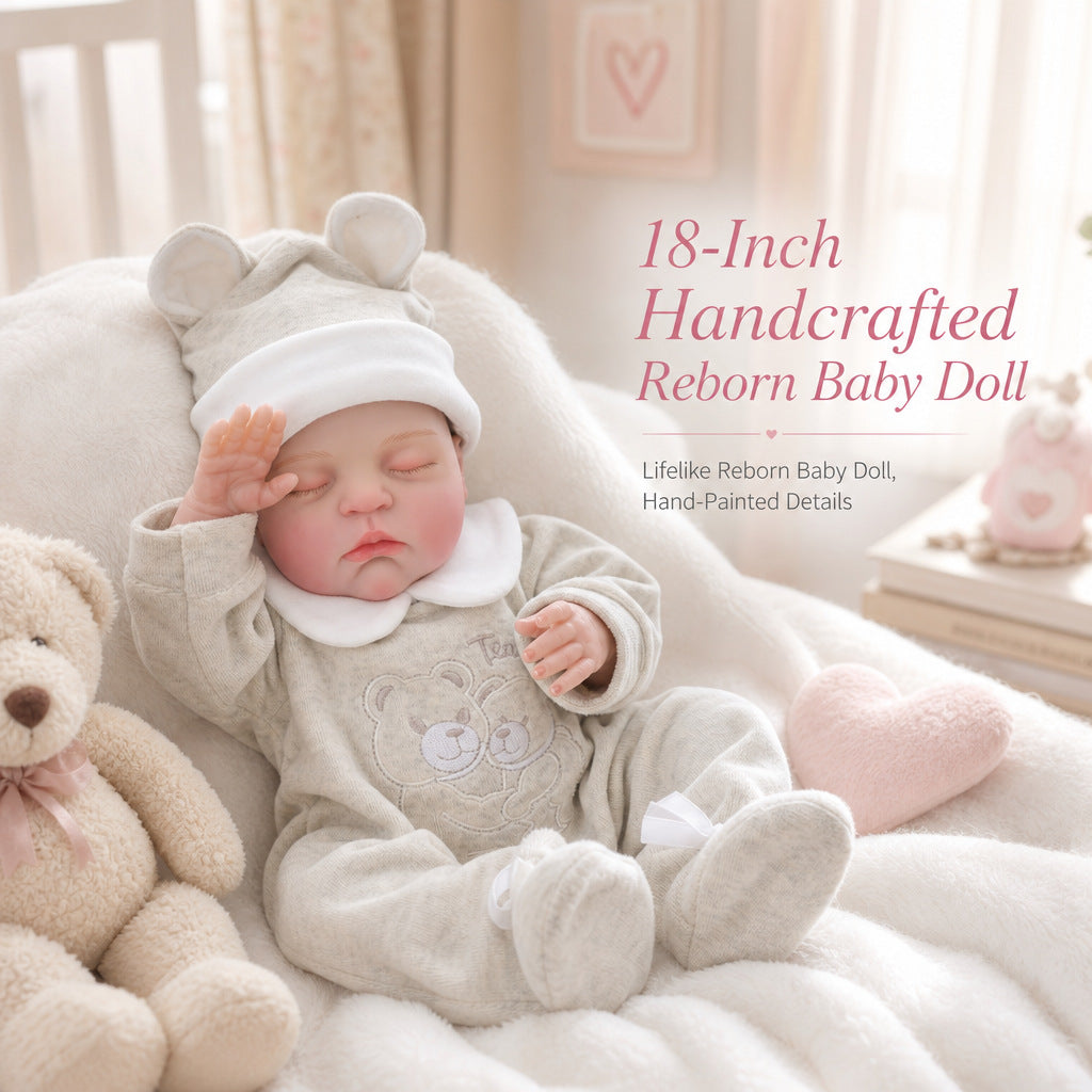 Real Lifelike Sleeping Reborn Doll 18 inch with Cloth Body, Knotted Pink Headband, Holiday Gift for Girls & Doll Collectors