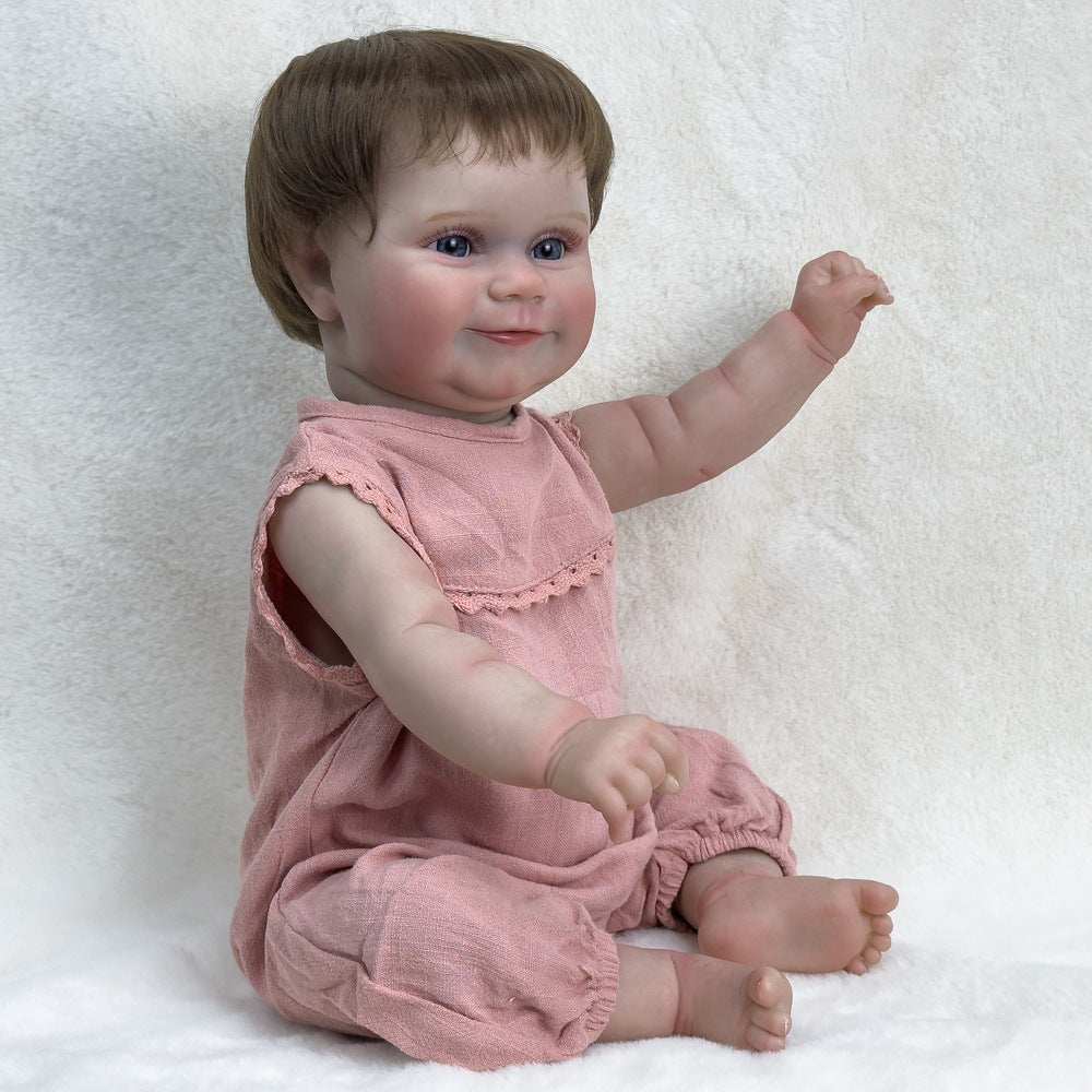 Hyper Realistic 20 Inch Full-Vinyl Collectible Doll, Short Brown Hair & Sparkling Blue Eyes, Companion Toy for Play and Home Display