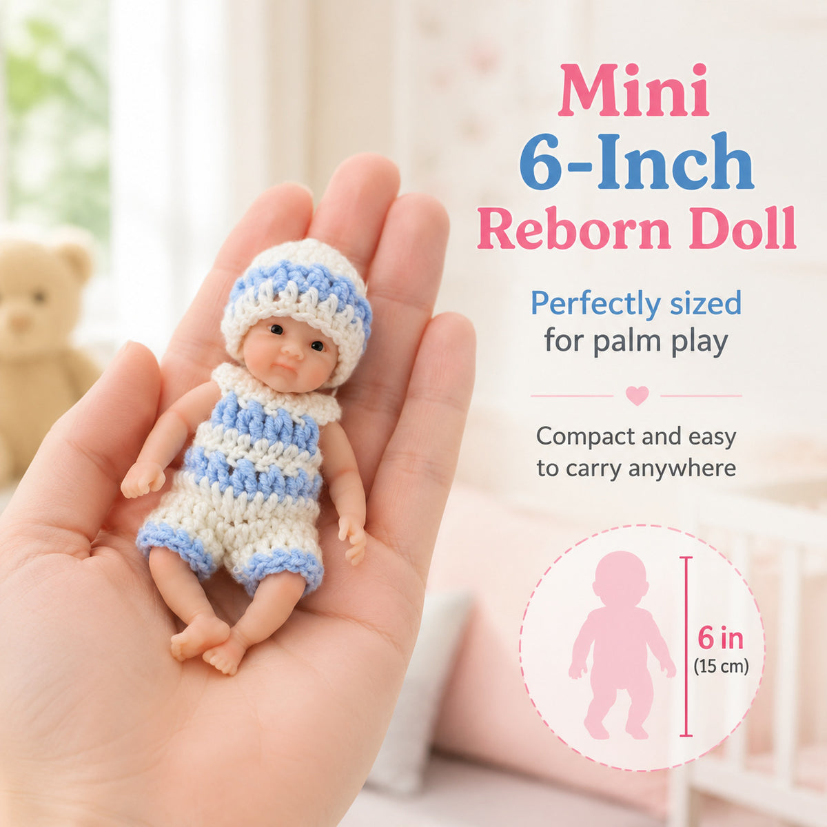 6-inch palm solid silicone reborn baby simulation doll, real-feel stretchable children's toy gift