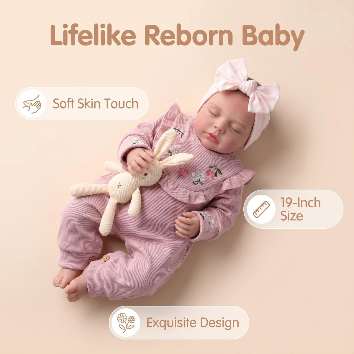 19 inch with Cloth Body Doll Realistic Vinyl Limbs With, For Therapeutic Companion & Hobby Collection