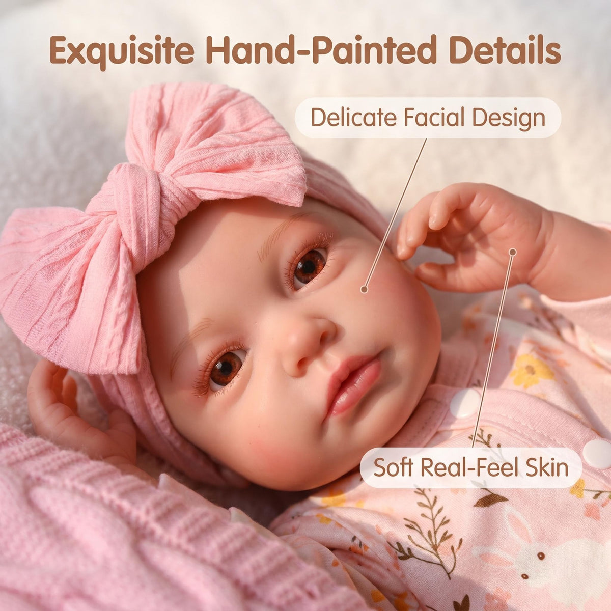 Soft Touch 19 inch with Full Vinyl Body Reborn Doll Floral Rabbit Print Zipper Jumpsuit Complete Cute Outfit For Pretend Play & Interior Decor