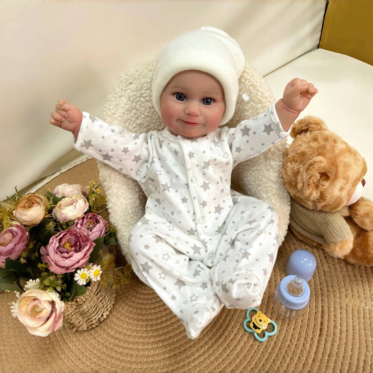 19 Inches Handmade Lifelike Reborn Doll with Cloth Body 3D Skin Realistic Newborn Baby Play Toy Gift for Girls & Doll Collectors