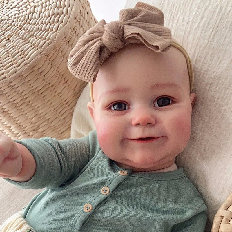 20 Inch Full-Vinyl Happy Reborn Girl Doll, Cute Knotted Bow Headband, Timeless Keepsake for Birthdays and Holiday Gift Seasons