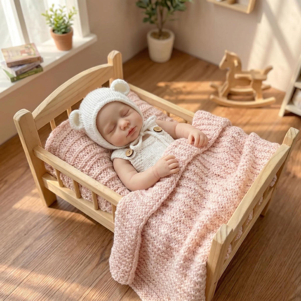 12 Inch with Full Soild Silicone Doll, Neutral Hand-Knit Bear Outfit, Perfect Gift Selection for Baby Shower, Thanksgiving, Valentine’s Day and various holiday celebrations