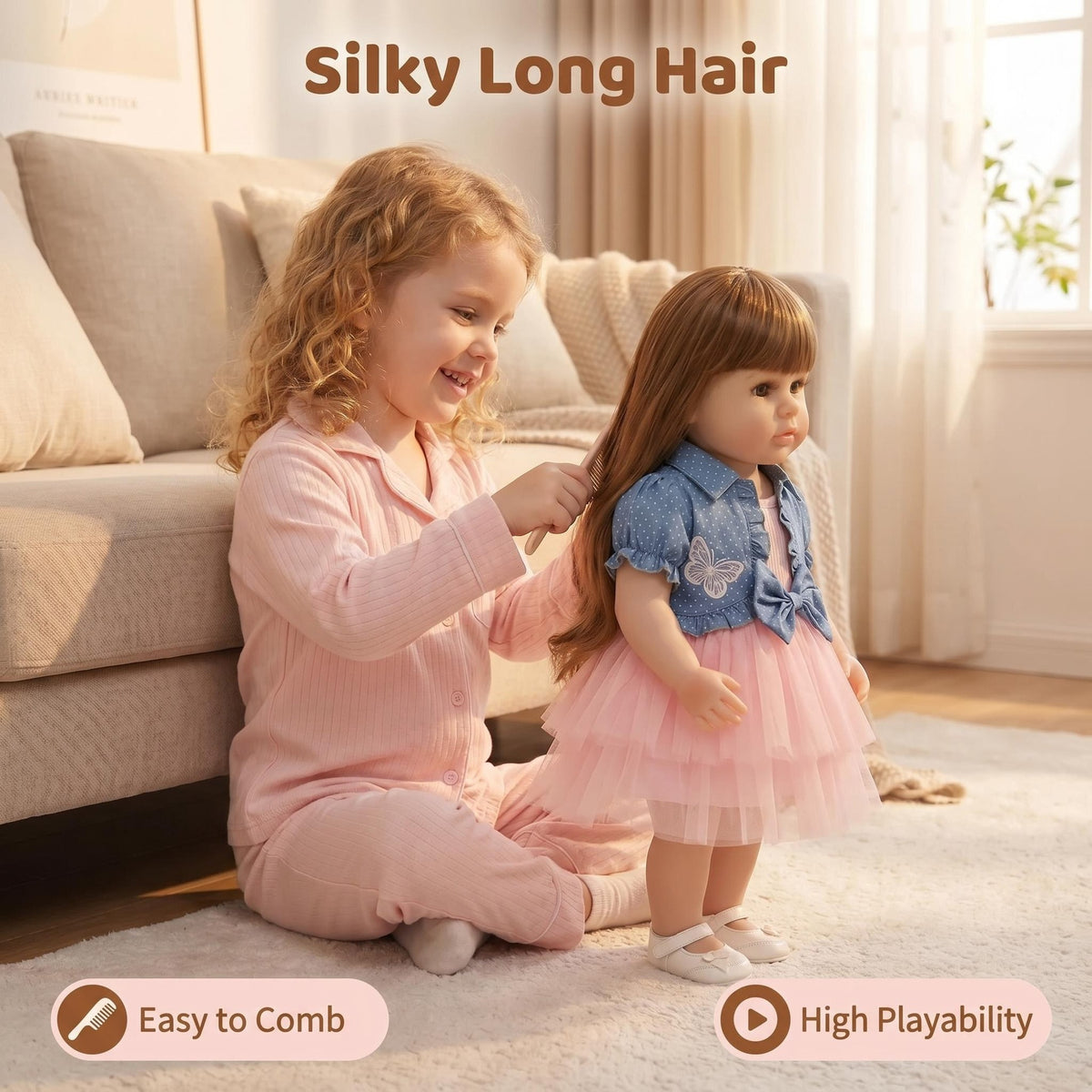 Lifelike 22 inch with Full Vinyl Body Standing Toddler Reborn Doll, Mesh Tutu Dress, Comfort Companion Toy For Festival Gifting