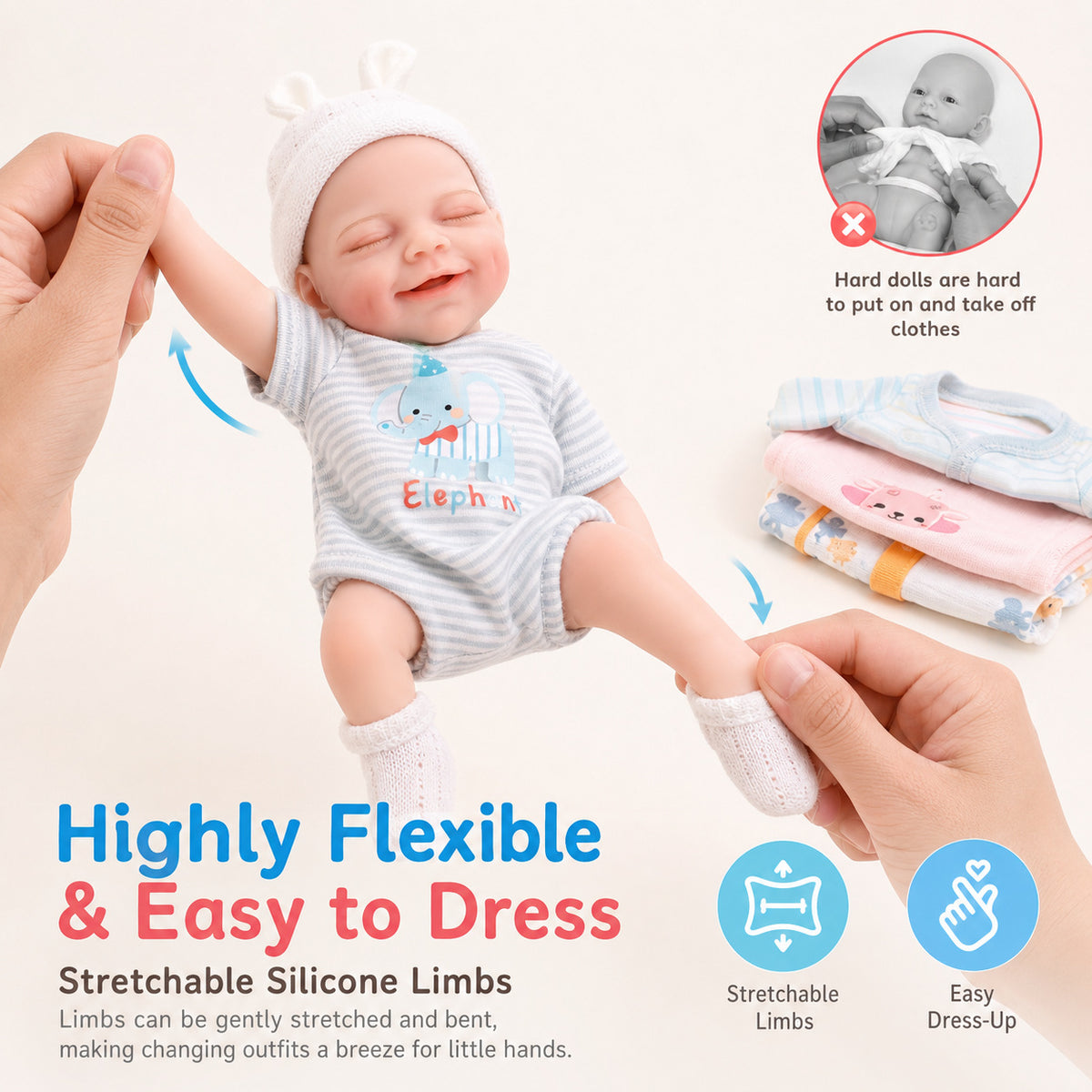 12 Inch Handmade Lifelike Reborn Doll with Full Soild Silicone Body 3D Skin Newborn Baby Play Toy Gift for Girls & Doll Collectors