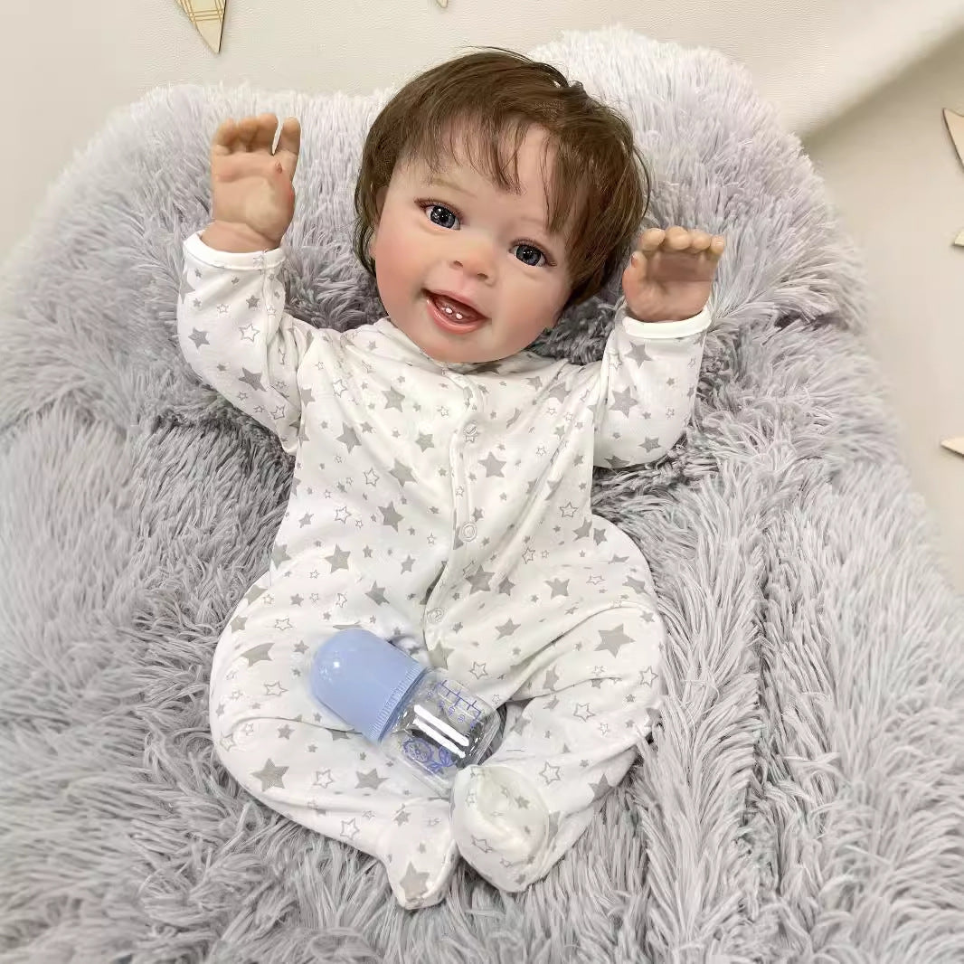 23 Inches Lifelike Handmade Reborn Doll with Cloth Body Real 3D Skin Simulation Newborn Baby Doll Play Toy for Girls Children