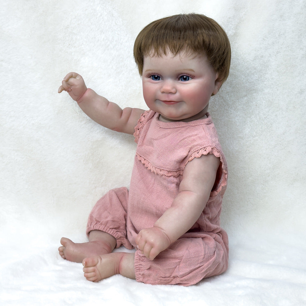 Hyper Realistic 20 Inch Full-Vinyl Collectible Doll, Short Brown Hair & Sparkling Blue Eyes, Companion Toy for Play and Home Display