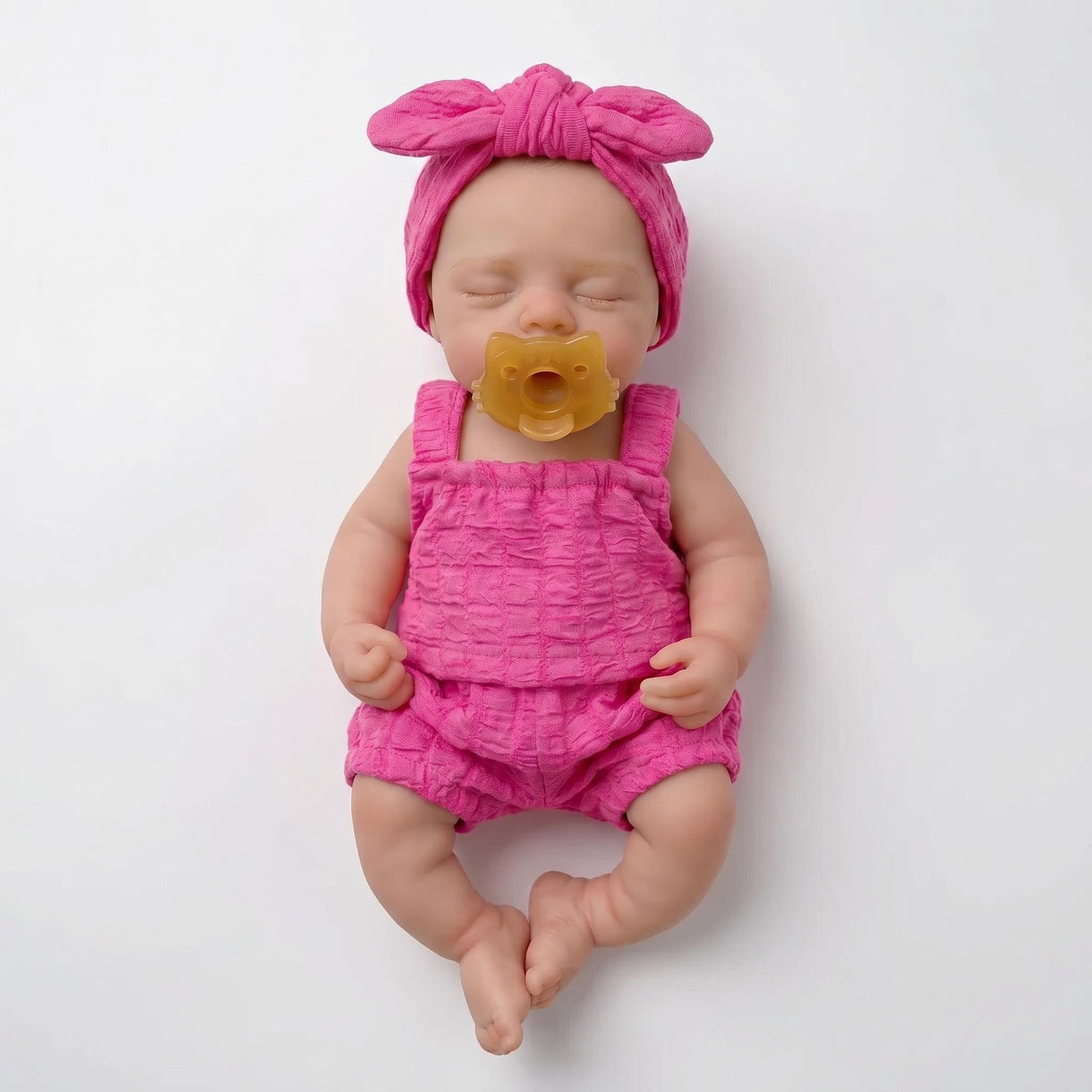 Rose red Bubble Outfit 12 Inch with Full Silicone Sleeping Reborn Baby Doll Oversized Bow Turban Closed Eyes Mini Newborn Collectible Toy