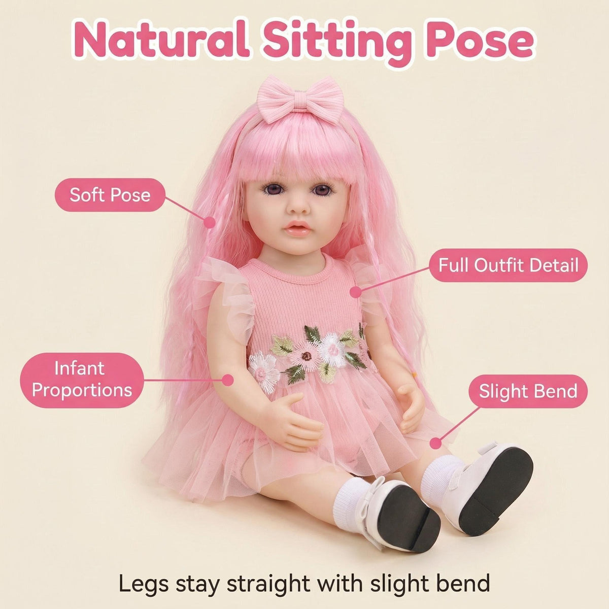 22inch Betty Full Body Vinyl Reborn Doll Lifelike Pink Curly Hair Girl Realistic 3D Skin with Visible Veins Handmade doll