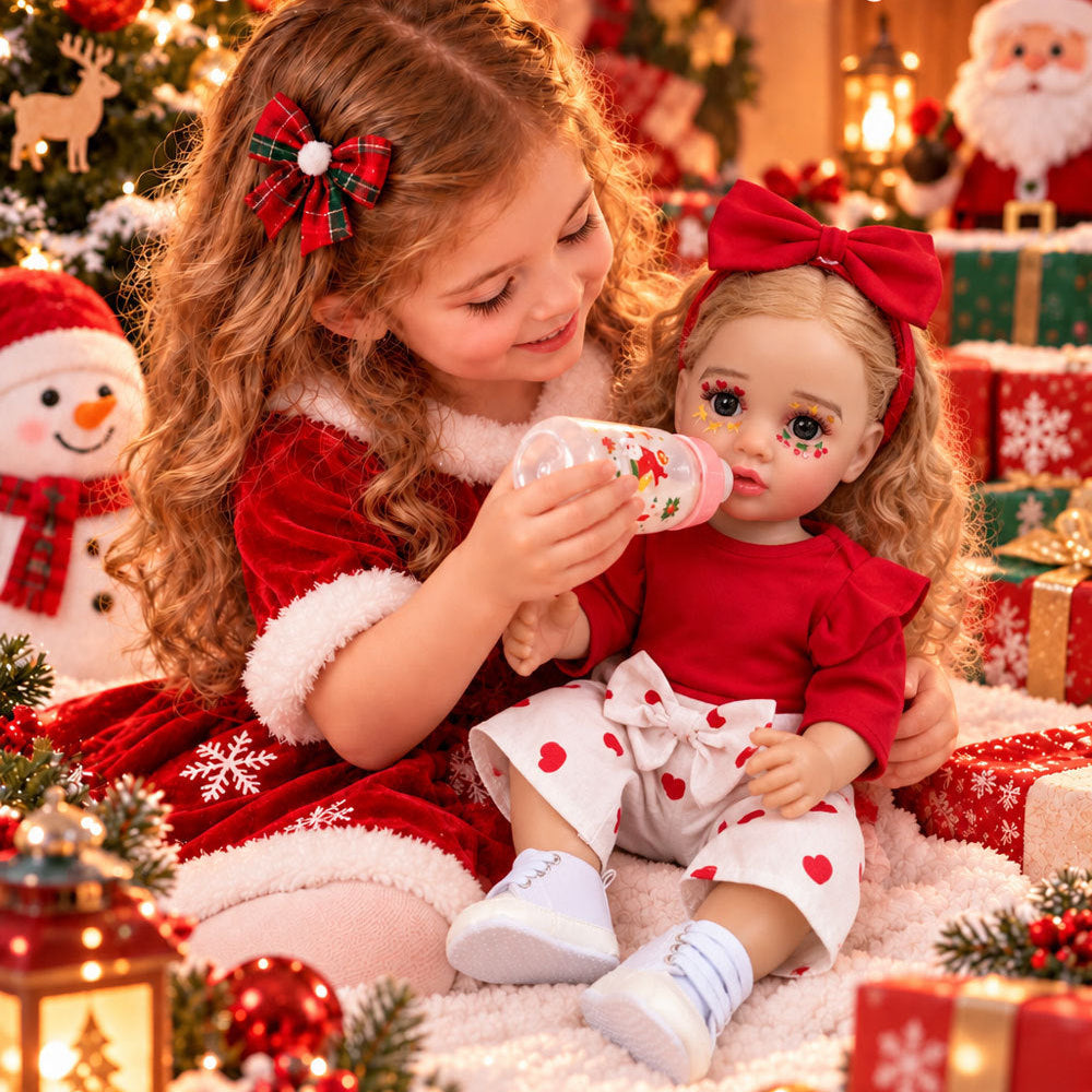 22 inch Christmas Full vinyl Body reborn doll girl with golden curly hair and blue eyes set gift box children's Christmas gift