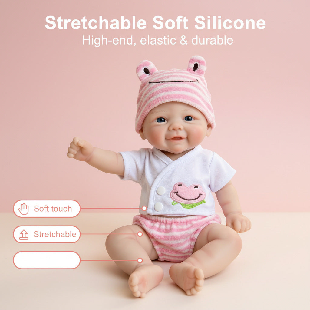 12 inch solid silicone reborn doll with pink frog hat simulation toy doll as a gift