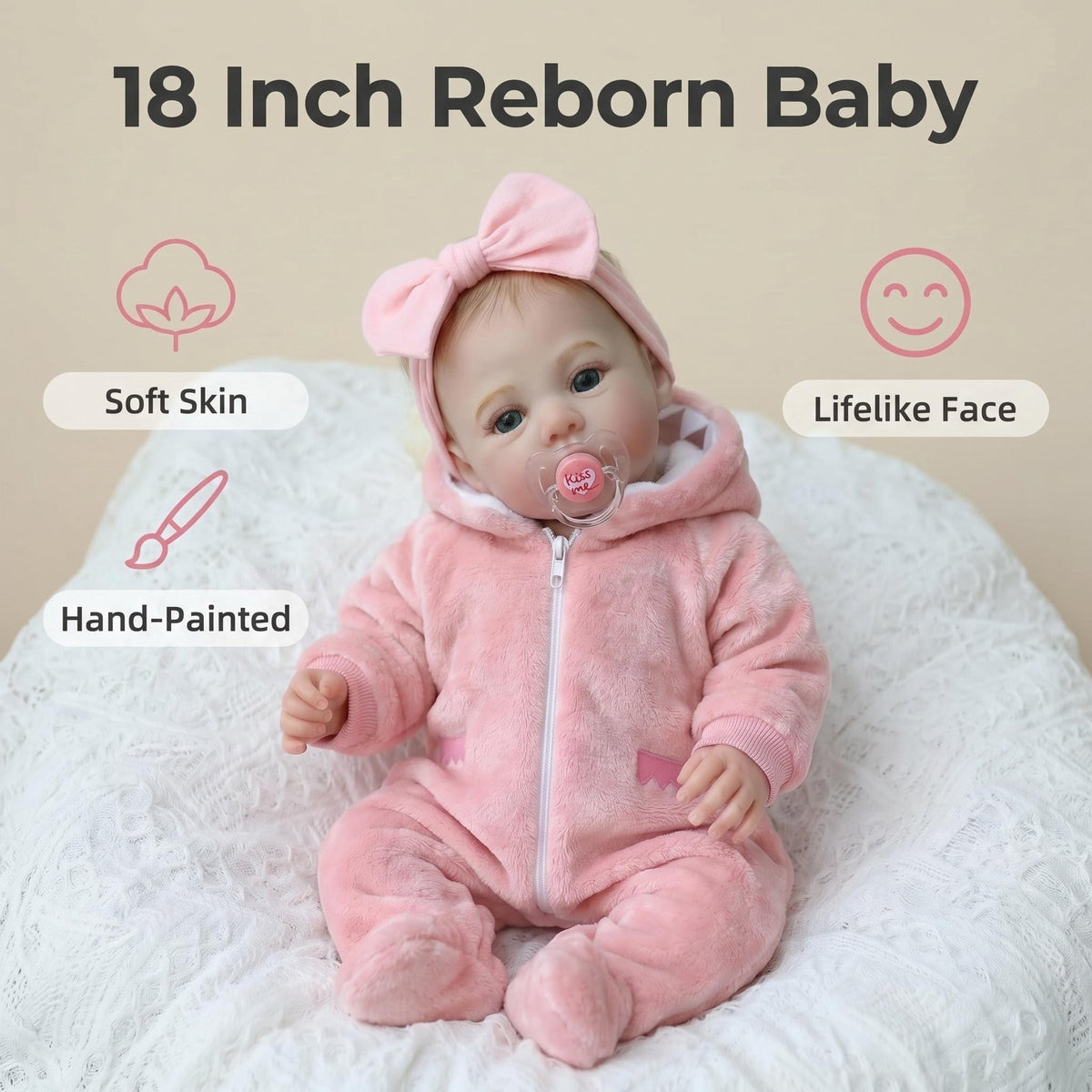 18inch Reborn Full Body Vinyl Reborn Doll, Realistic Reborn Baby Girl Real Gift Complete Accessories for 3 Year Old Children