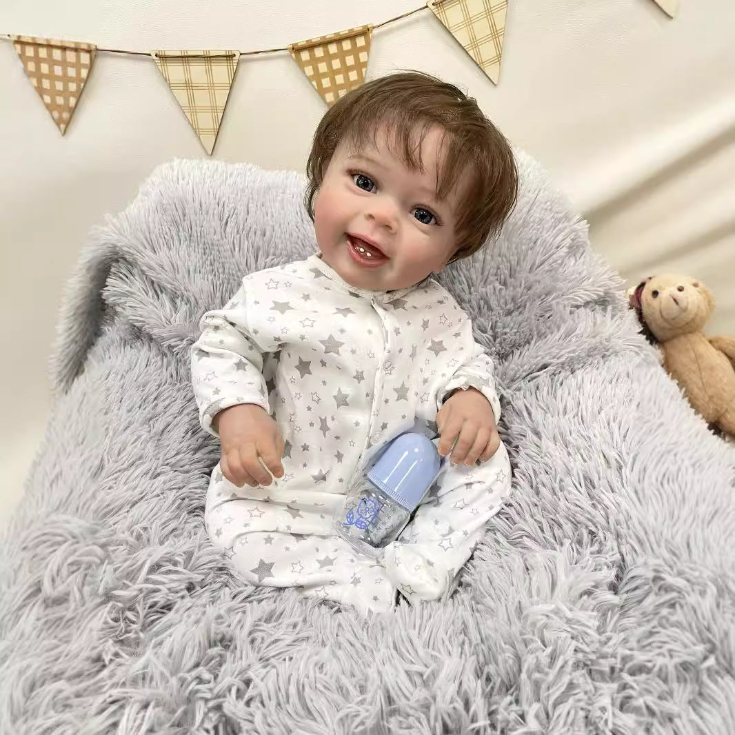 23 Inches Lifelike Handmade Reborn Doll with Cloth Body Real 3D Skin Simulation Newborn Baby Doll Play Toy for Girls Children