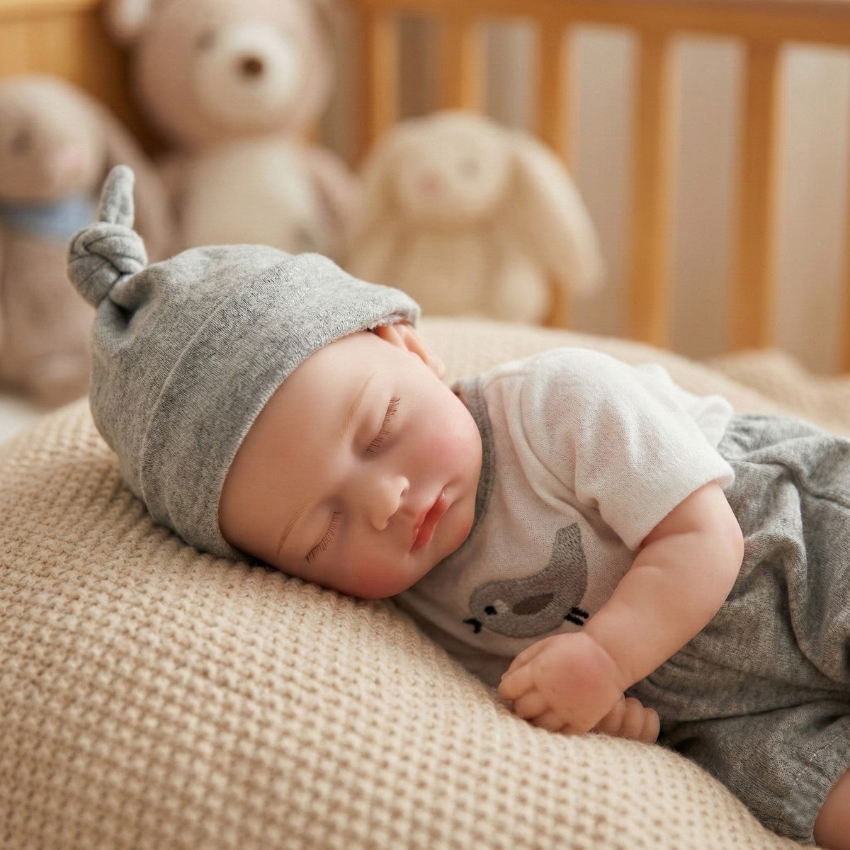 12 inch 30CM Full silicone reincarnation doll with real touch, closed eyes, stretchable bald head, simulated baby